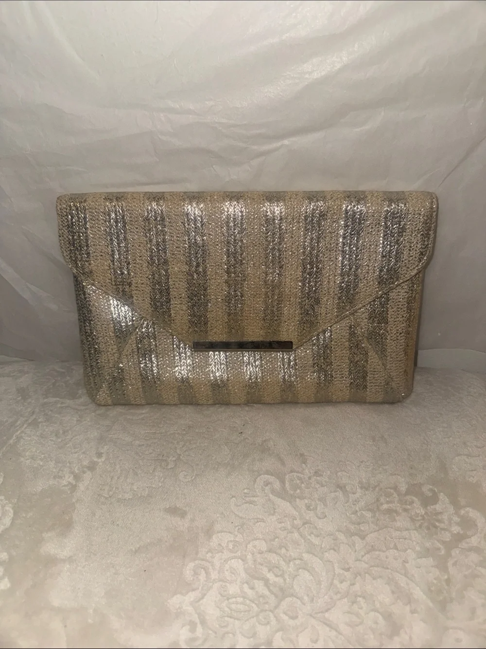 Style & Co. Gold and Silver Striped Envelope Wristlet Clutch